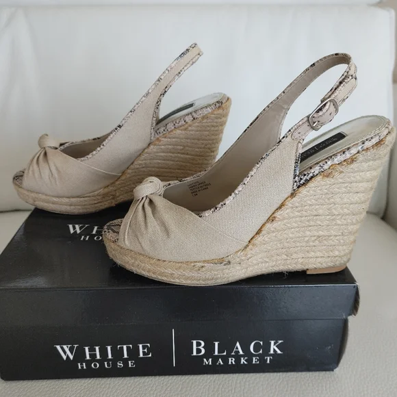 WHBM Daffodil Wedges - Beige with Snake Print Accents - Size 7.5 - Picture 3 of 7